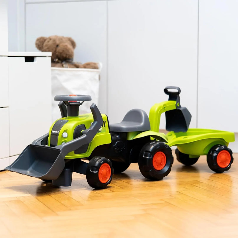 FALK „Baby Claas“ važiuojamas traktorius su ekskavatoriumi, kaušu ir priekaba