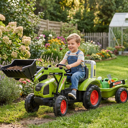 FALK CLAAS Arion 430 Eco Design pedalinis traktorius su krautuvu ir priekaba