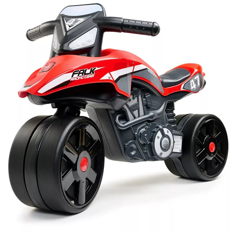 FALK lenktynių komandos motociklas, raudoni, platūs ratai, nuo 1 metų amžiaus