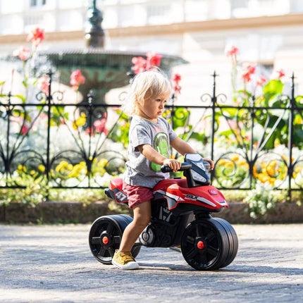 FALK lenktynių komandos motociklas, raudoni, platūs ratai, nuo 1 metų amžiaus