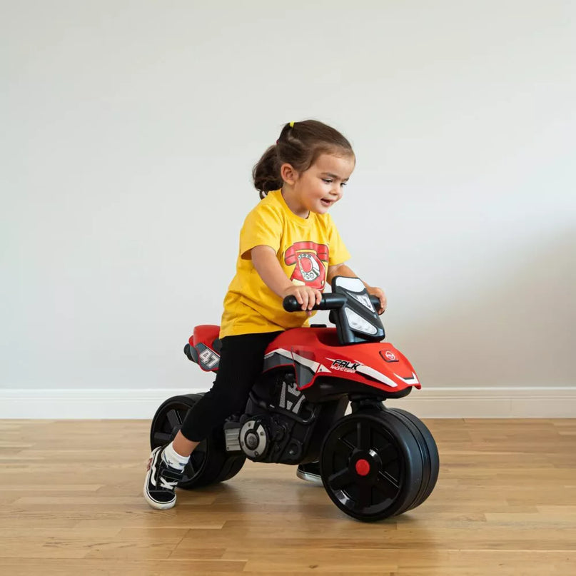 FALK lenktynių komandos motociklas, raudoni, platūs ratai, nuo 1 metų amžiaus