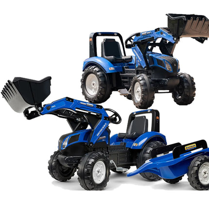 FALK New Holland T8 Eco Design pedalinis traktorius su kaušu ir priekaba