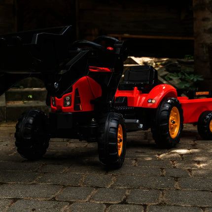 FALK Supercharger Red Eco Design pedalinis traktorius–ekskavatorius su priekaba