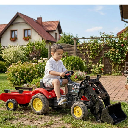 FALK Supercharger Red Eco Design pedalinis traktorius–ekskavatorius su priekaba