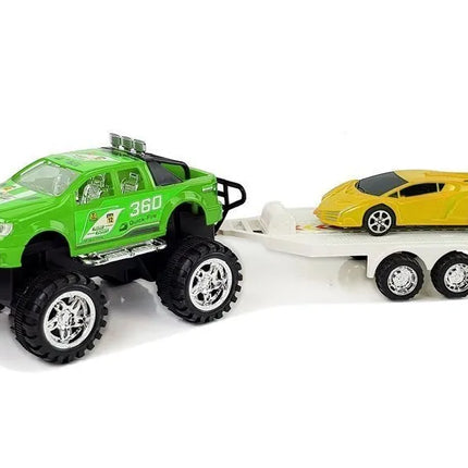 Geltonų sportinių automobilių ir žalio visureigio rinkinys