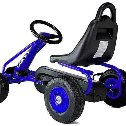 Gokartas G201 – pedalinis, mėlynas, su rankiniu stabdžiu ir guminiais ratais