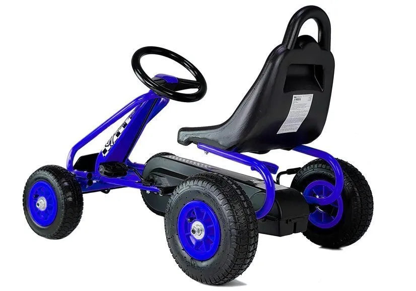 Gokartas G201 – pedalinis, mėlynas, su rankiniu stabdžiu ir guminiais ratais