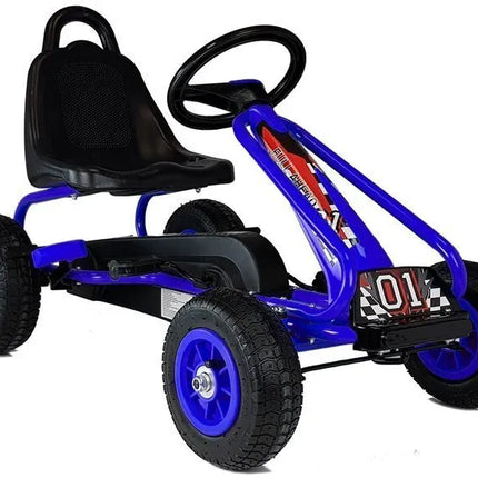 Gokartas G201 – pedalinis, mėlynas, su rankiniu stabdžiu ir guminiais ratais