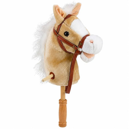 Hobby Horse – smėlio spalvos arkliukas ant lazdos, 100 cm, su garsais ir ratukais