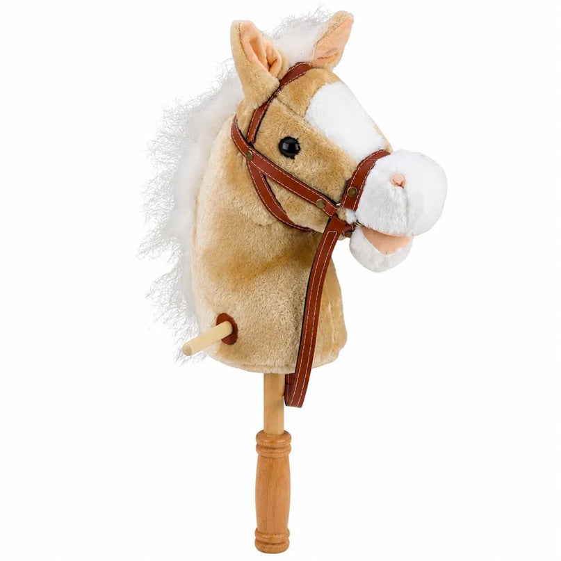 Hobby Horse – smėlio spalvos arkliukas ant lazdos, 100 cm, su garsais ir ratukais