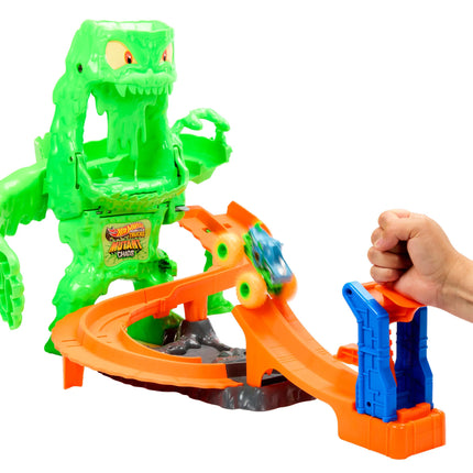 HOT WHEELS MONSTER TRUCKS MUTANT CHAOS trasa su slaimu – Monstro sunaikinimas (JMK90)