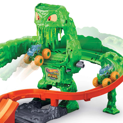 HOT WHEELS MONSTER TRUCKS MUTANT CHAOS trasa su slaimu – Monstro sunaikinimas (JMK90)