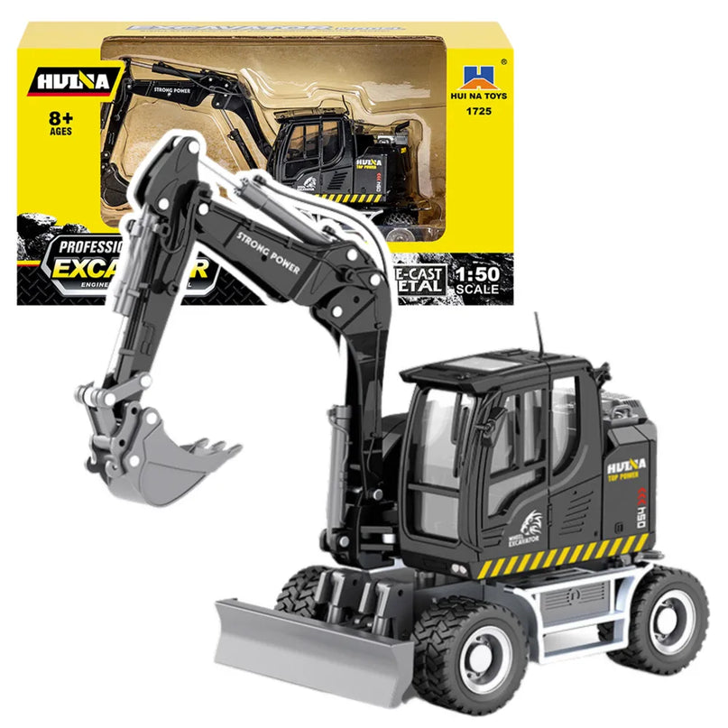 HUINA 1:50 metalinis juodas ekskavatorius‑buldozeris
