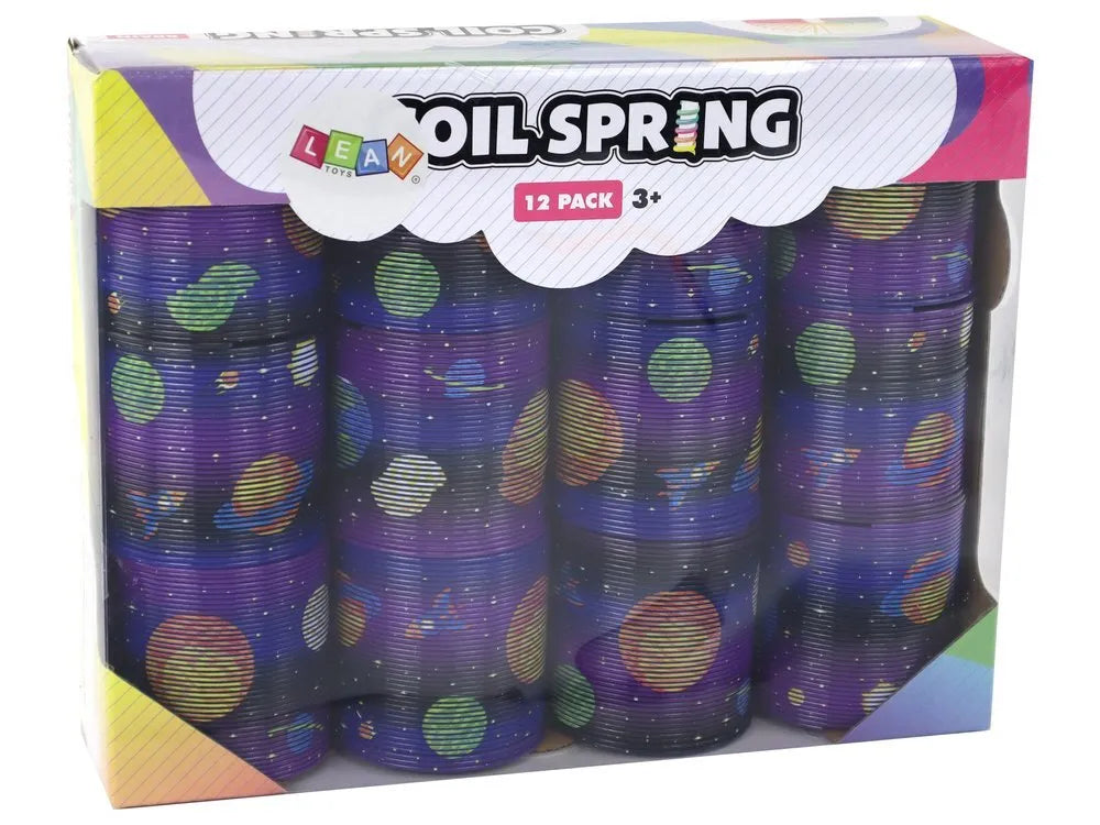 Ikoninė violetinė spyruoklė su planetų motyvu