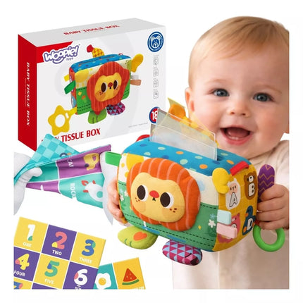WOOPIE BABY edukacinis sensorinis žaislas „Lady Tag“ servetėlių dėžutė