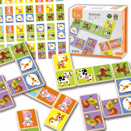 VIGA edukaciniai mediniai domino blokeliai „Farma“ – 28 detalės, Montessori