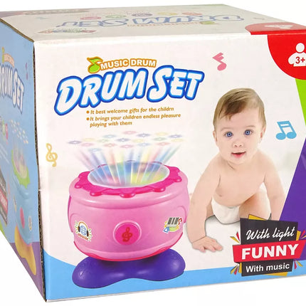 Rožinis interaktyvus grojantis būgnas kūdikiui