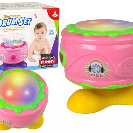 Rožinis interaktyvus grojantis būgnas kūdikiui