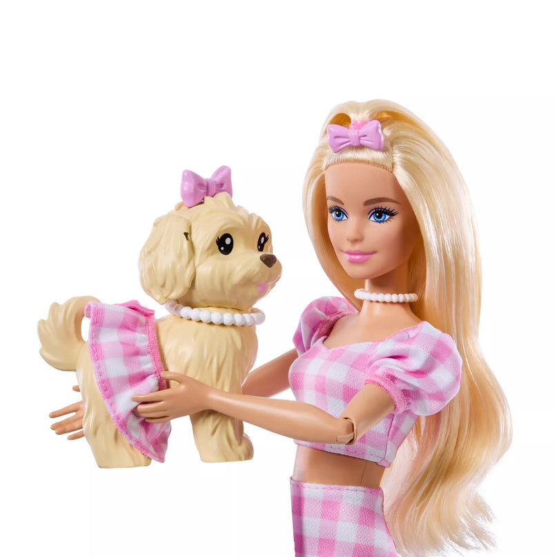 BARBIE TWINNING LOOKS šviesiaplaukės lėlės ir šunelio rinkinys (JFP36)