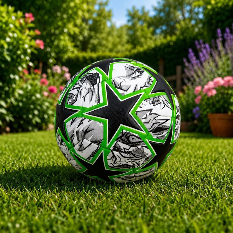 Juodai žalias treniruočių futbolo kamuolys – dydis 5, 22 cm