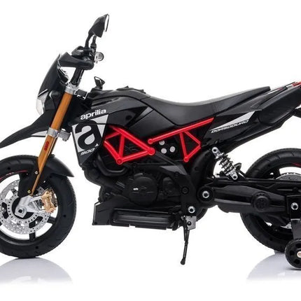Juodas elektrinis motociklas Aprilia vaikams