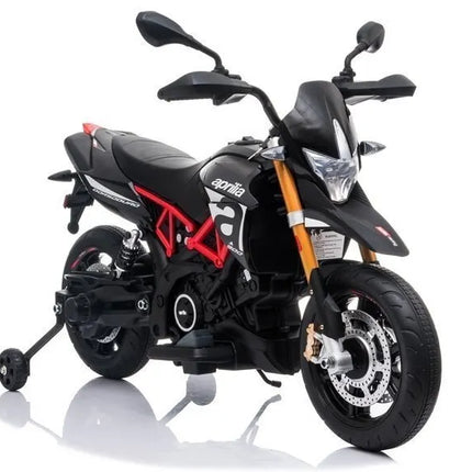 Juodas elektrinis motociklas Aprilia vaikams