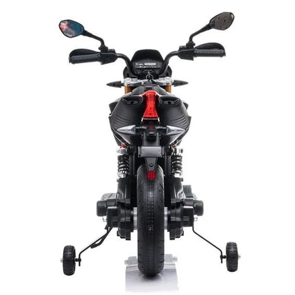 Juodas elektrinis motociklas Aprilia vaikams