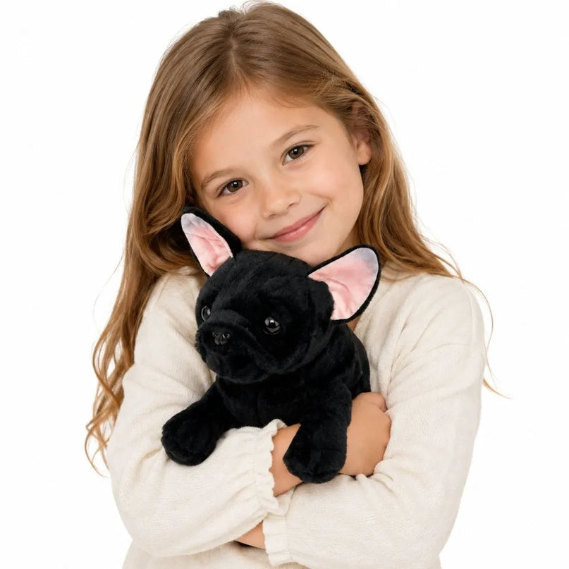 Juodas pliušinis prancūzų buldogas – 22 cm
