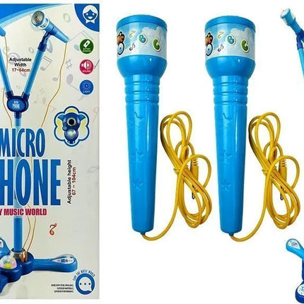 Karaoke mikrofonų rinkinys su stovu – mėlynas