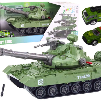 Karinis tanko rinkinys – išardomas DIY tankas su garsais, šviesomis, pakaba ir mini transportu