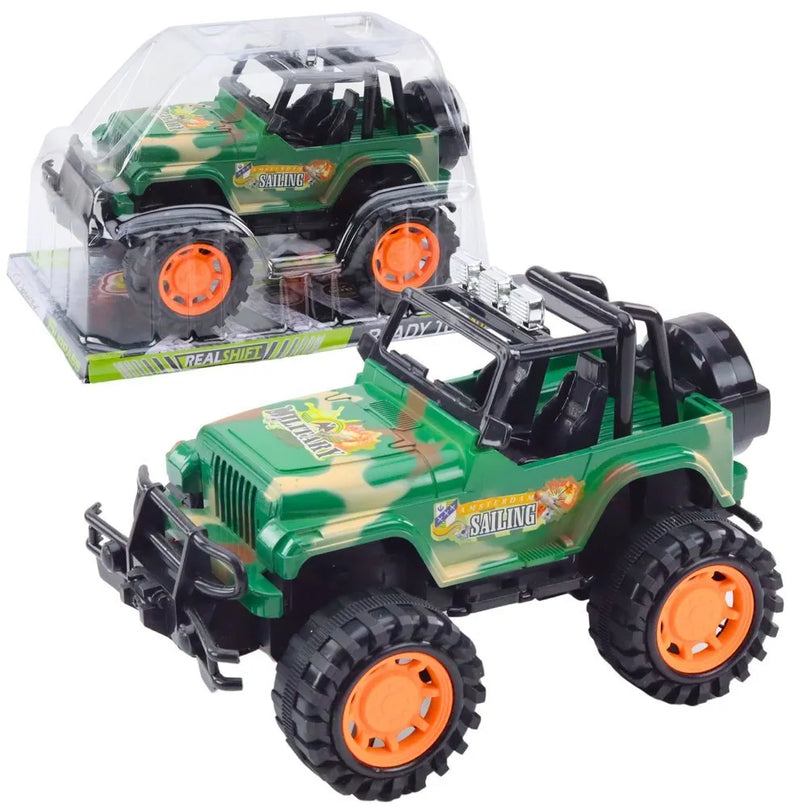 Karinis žalias off-road visureigis vaikams