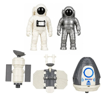 Kosmoso rinkinys su raketa, šatlu, stotimi ir astronautais