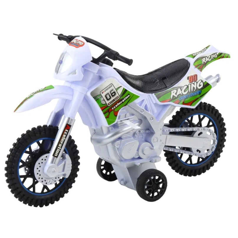 Krosinis motociklas – baltas, su šviesos ir garso efektais