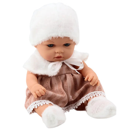 Kūdikio lėlė smėlio suknele 29 cm