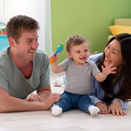 Spalvingas barškutis „Vėžlys ir sraigė“ (mėlynas-oranžinis)