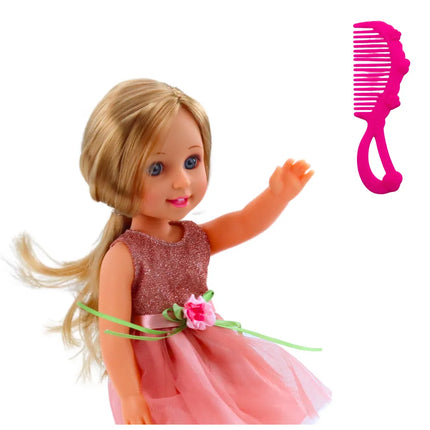 „Lala Pink Dress 38“ – lėlė su šukomis ir rožine suknele, 38 cm