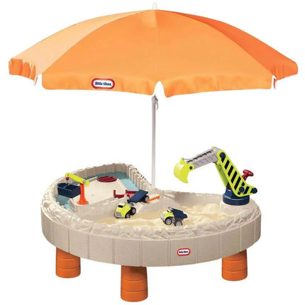 Little Tikes statybų tematikos smėlio ir vandens stalas su koparka, vandens kanalu ir skėčiu