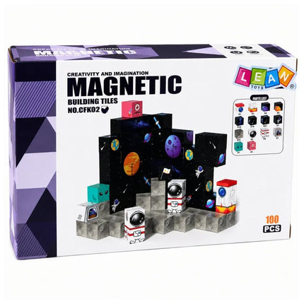 Magnetiniai blokeliai – kosmoso tema, 100 dalių, 3D konstravimo rinkinys