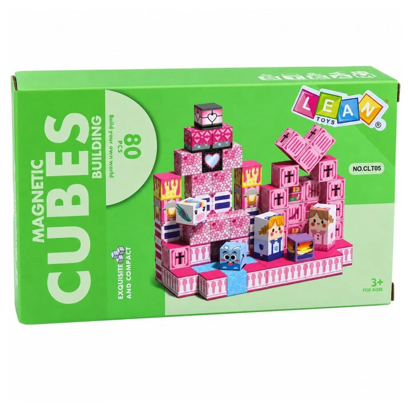 Magnetiniai blokeliai Pink Cubes, 80 vnt.