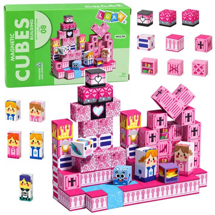 Magnetiniai blokeliai Pink Cubes, 80 vnt.