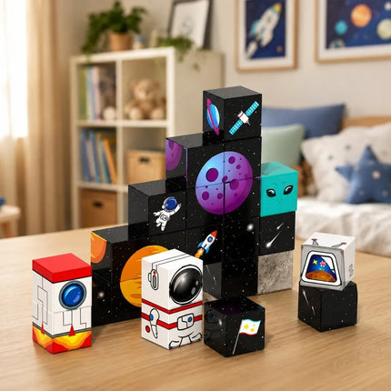 Magnetiniai kosmoso blokeliai, 50 dalių, 3D dėlionė