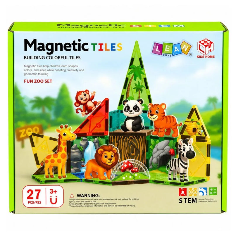 Magnetinių blokelių rinkinys – Zoologijos sodas, laukiniai gyvūnai (STEM), 27 dalys