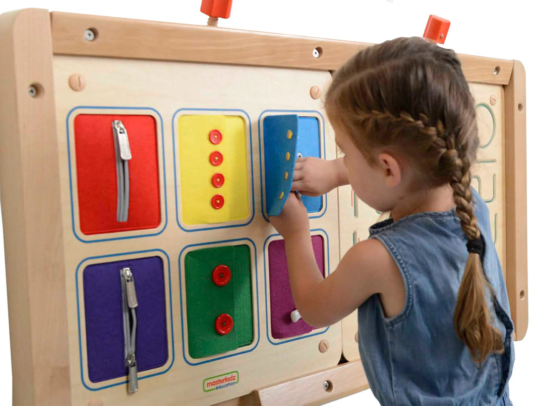 Masterkidz medinė edukacinė lenta „Užtrauktukai, sagos ir spaudės“