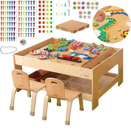 MASTERKIDZ medinis edukacinis stalas + STEM sienos priedai + 563 kaladėlės