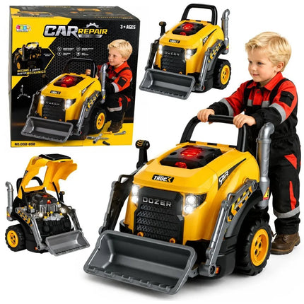 Mažojo mechaniko buldozeris su šviesomis ir garsų efektais – ardomas variklis, įrankių rinkinys