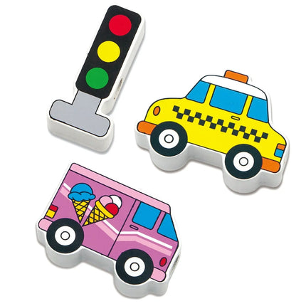Medinės vėrimo kaladėlės „Transporto priemonės“