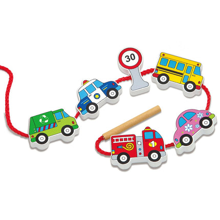 Medinės vėrimo kaladėlės „Transporto priemonės“