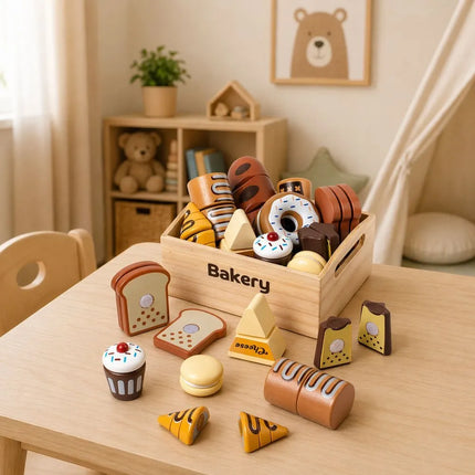Medinis mini kepyklėlės rinkinys su Velcro – 10 dalių – dėžutėje