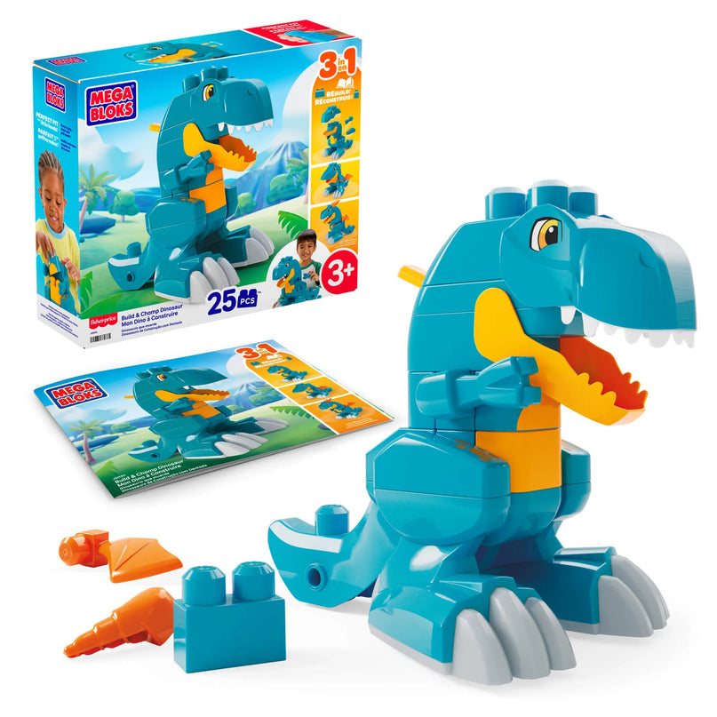 MEGA BLOKS BUILD AND CHOMP 3 in 1 dinozauro konstruktorius (JMK85)