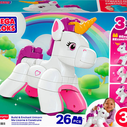MEGA BLOKS BUILD AND ENCHANT 3 in 1 vienaragio konstruktorius (JKG36)